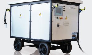 Prüfstromversorgung für Reisezugwagen, alle UIC-Spannungen und Frequenzen, bis 70 kW